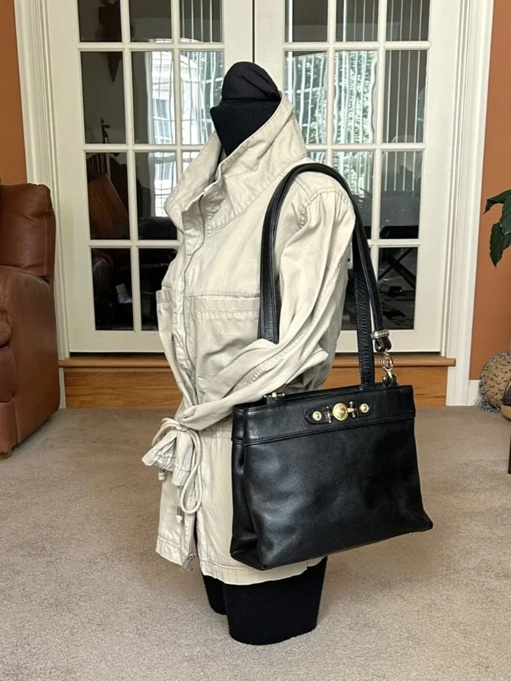 VERSACE Starburst Leather Tote, Black